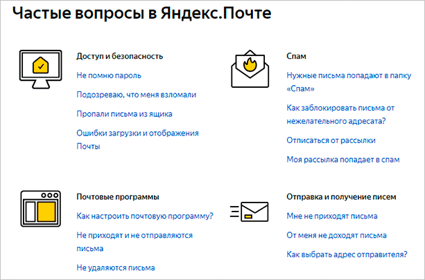 Частые вопросы в Яндекс.Почте
