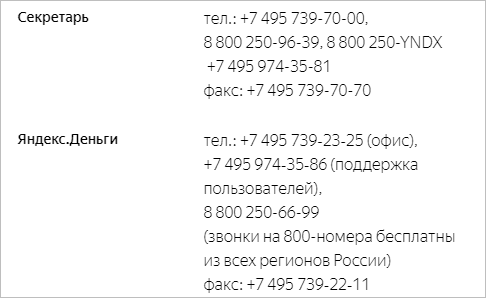 Номера горячей линии Яндекса