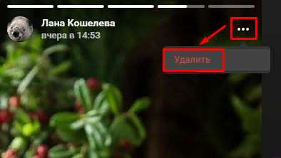 Удаление Сторис на сайте ВКонтакте